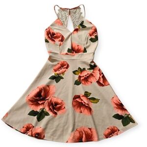 Blu Pepper Floral Mini Dress, Lace Racerback, Size XSmall